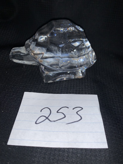 Signed Crystal Art Glass Turtle Paperweight Vintage Mid-century Heavy! 4 1/4" Long