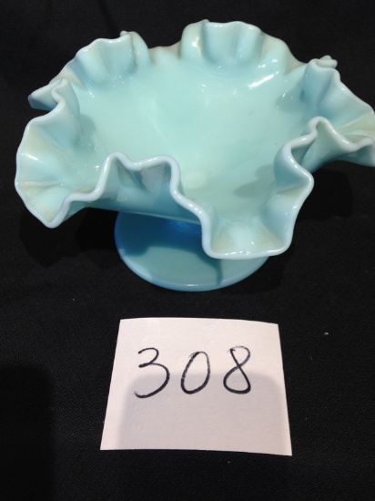 vintage FENTON Pastel Turquoise Ruffled Edge 3 3/4" Footed Candy Bowl