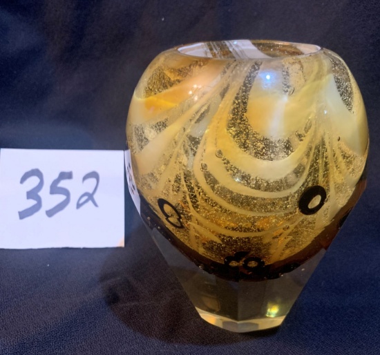 LARGE Amber 8 sided paperweight could be a small vase or inkwell?