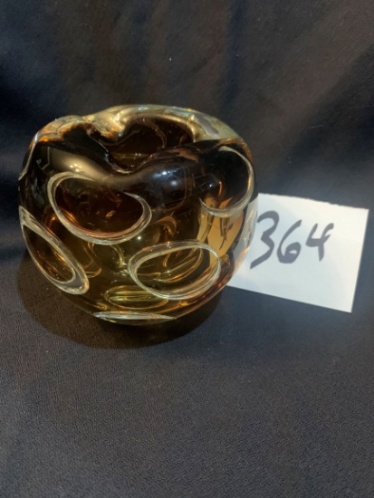 large vintage Murano ART GLASS amber Ashtray  4" tall by 4 3/4" diameter