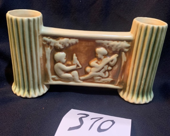 unusual ANTIQUE Roseville or Weller Pottery pillars with Kids playing musical instruments Trees