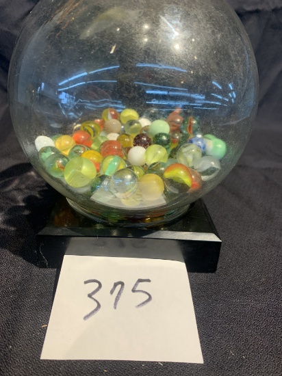 group of over 100 vintage marbles found in Estate including glass case