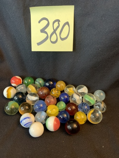 group of 35 vintage marbles large shooters AWESOME COLORS!