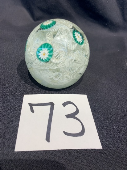Large Green And White Colorful Paperweight 3 In X 3 In