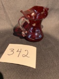 vintage hand blown Red Glass Small Pitcher w/clear attached handle 3 3/4