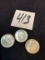 THREE 1964 SILVER Kennedy Half Dollar Coins in very good condition