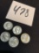 FIVE 1964 SILVER Washington quarters COINS very fine condition