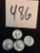 FOUR 1960-64 SILVER Washington quarter coins in very good condition