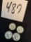 FOUR 1960-64 SILVER Washington quarter coins in very good condition