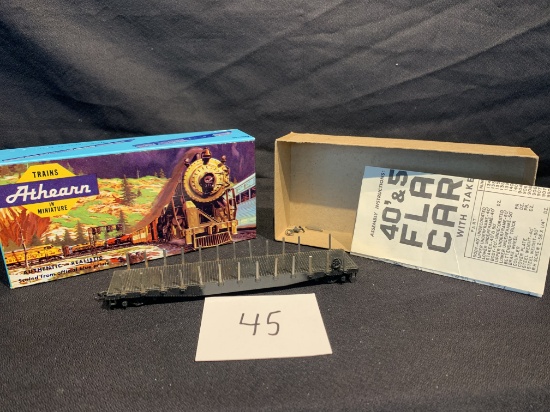 Vintage Athearn Ho Scale Model Train Flat Car With Stakes In Box