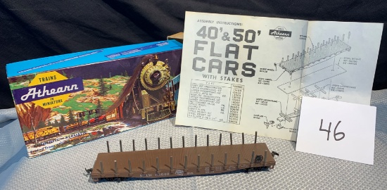 Vintage Athearn Ho Scale Model Train Flat Car With Stakes In Box