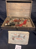 Vintage Early 1900s No 7 Gilbert Erector Set Wooden Box With Manual And Box Full Of Parts