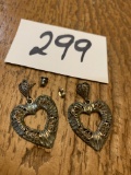 vintage sterling heart pierced earrings