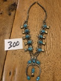 antique J Toadlena Navajo large STERLING TURQUOISE SQUASH BLOSSOM Necklace ONE OF THE FINEST EXAMPLE