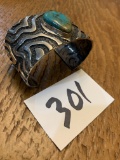 antique signed RV Sterling Navajo Turquoise Cuff Bracelet 112 grams