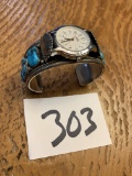 Orville Tsinnie of New Mexico vintage NAVAJO STERLING Turquoise CUFF Watchlet MUSEUM QUALITY!
