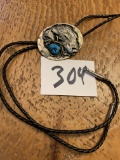 vintage large Navajo STERLING Turquoise Bolo Tie