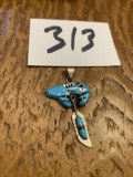 STERLING Southwest Navajo TURQUOIS BEAR Charm