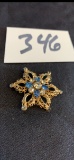 vintage 1950s signed SCITARELLI art deco beautiful Sapphire Gold Brooch