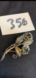 vintage Art Deco STERLING large flower pin brooch weighs 18 grams