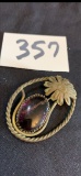 large ANTIQUE Amethyst & Brass Brooch GreaT Gatsby style 1920s 2 inch oval vintage jewelry