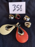 Art Deco Mid Century Bakelite colorful earrings and 4 rings