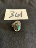 antique Southwest STERLING and TURQUOISE ring weighs 9 grams