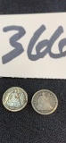 pair of 1842 & 1845 Seated Liberty HALF DIMES in very good condition