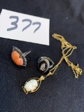 Three victorian pieces of jewelry two rings and a cameo necklace