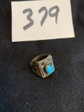 vintage Southwest NAVAJO Sterling Turquoise Ring with THUNDERBIRD