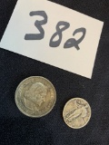 pair of Silver Coins 1893 US Silver Half Dollar Columbian Dollar and 1929 standing liberty Silver Qu