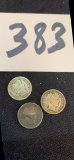 Three silver coins Dimes 1911 1916 and 1916 in very fine condition