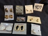 group of NINE Mid Century Trifari Monet Huga Mar-Lee Marvella Coronet Clip Earrings NEW ON PACKAGE