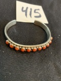 vintage DANIEL MIKE Sterling Silver GORGEOUS oval CORAL Cluster Cuff Bracelet