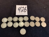17 early 1900s BARBER HEAD V nickels from 1900 - 1911 coins