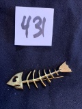 vintage Mid Century signed JOY Fish Skeleton broach pin