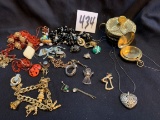 large group of Mid Century Costume Jewelry Monet and others Brooch pins necklaces compass