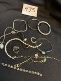 large group of vintage Sterling jewelry bracelets rings and watch
