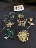 lot of vintage Signed Brooch's Mid Century colorful Butterfly Rose necklace incredible cool pieces