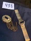 vintage gold Mid century costume jewelry necklace and matching wrist band