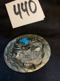 vintage Southwestern NAVAJO Sterling Belt Buckle Turquoise