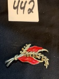 vintage Mid Century sterling red leafed Brooch
