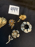 group of Five beautiful Mid Century Art Deco brooch's