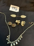 group of 6 beautiful Mid Century Art Deco costume jewelry pieces