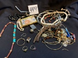 large group of Art deco Mid Century necklaces and rings some 10K gold filled