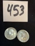 pair of 1964 John F Kennedy SILVER HALF Dollar coins very good condition