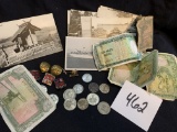group of Viet-Nam DONG coins and bills Postcards and US MILITARY Medals Pins