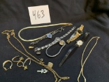 estate group of watches and necklaces 4H pins and earrings