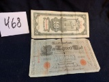 pair of vintage foreign bills 1910 GERMAN $1000 bill and 1930 SHANGHAI Central Bank of China $10 Gol