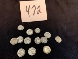 group of THIRTEEN early 1900s MERCURY and EISENHOWER SILVER DIMES very good condition